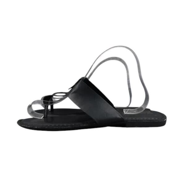 Korks Shoes Womens 9 Sandals Casual T Strap Thong Flats Slip On Black Comfort - Picture 3 of 13